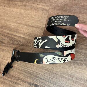 NEW Ed Hardy Tattoo Skull Love Kills Black Belt Sz 38